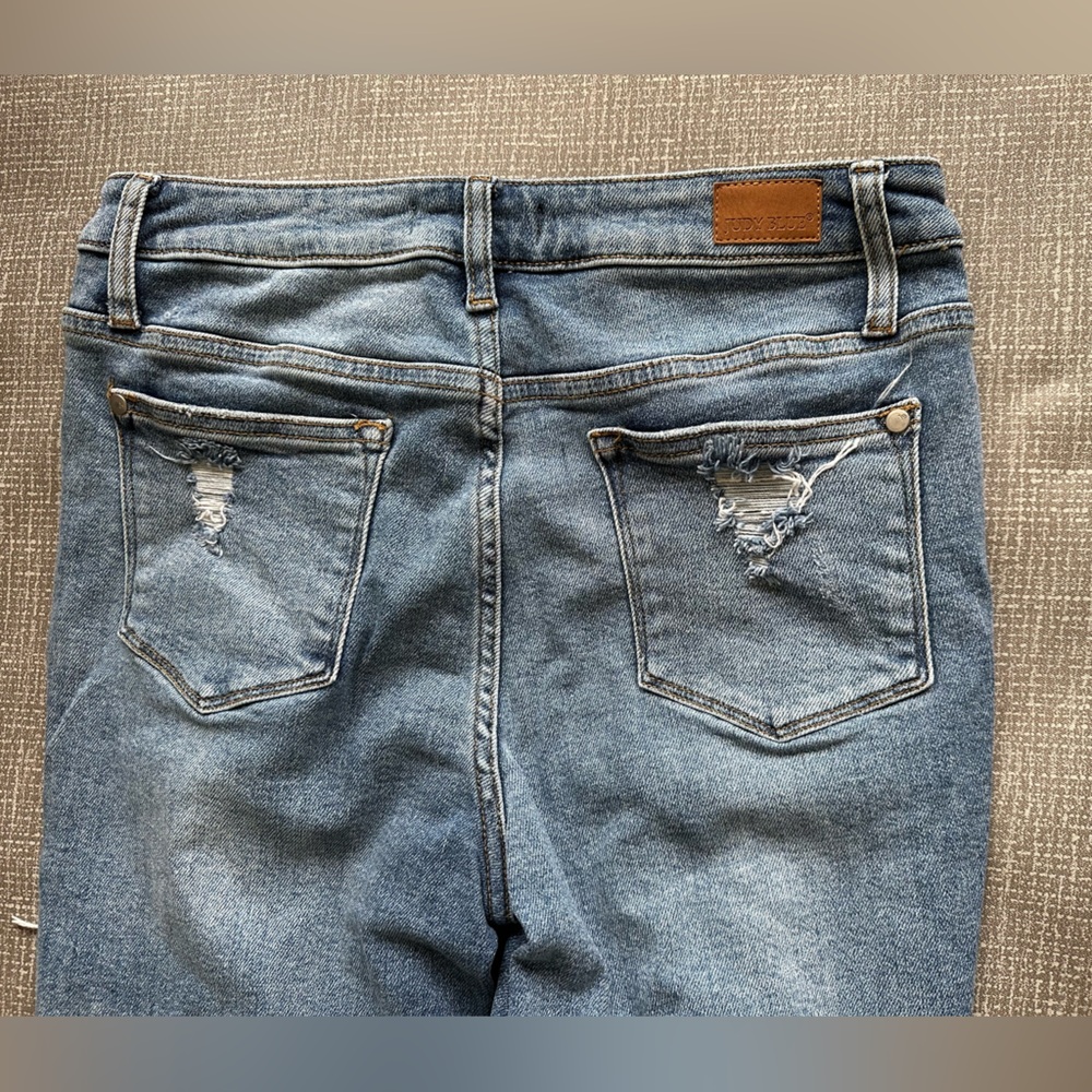 Judy Blue Jeans Womens 9/29 Blue Skinny Blue White Plaid Patch Distressed Denim - Picture 4 of 12